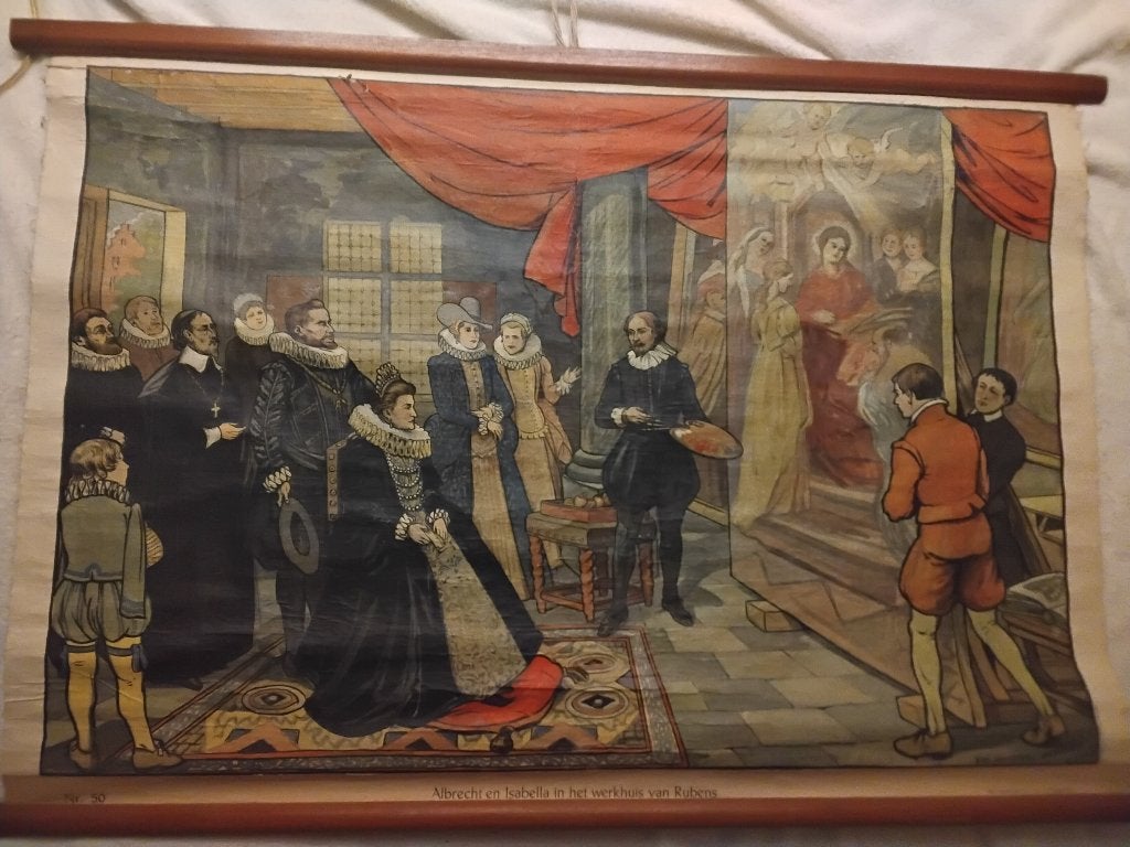 Schoolplaat Albrecht en Isabella in het werkhuis van Rubens, Antiek en Kunst, Antiek | Schoolplaten, Ophalen of Verzenden, Natuur en Biologie