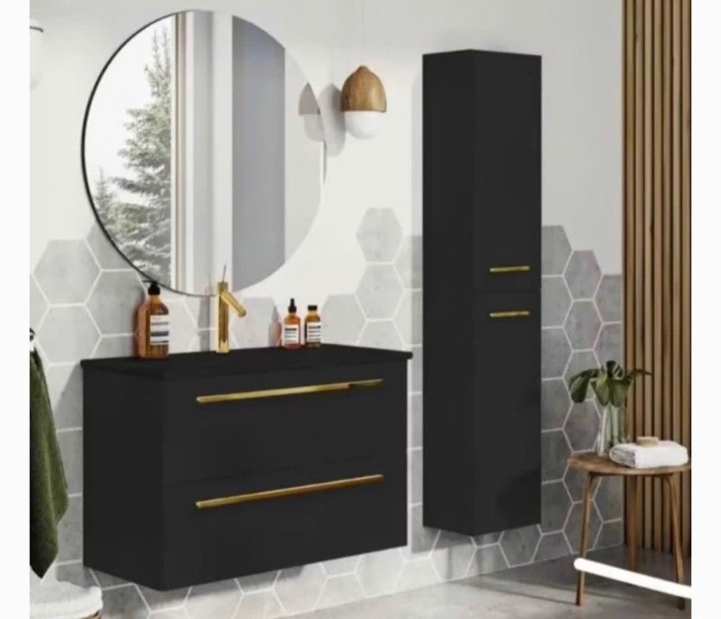 Badkamer meubel set wastafel onderkast spiegel zwart, Ophalen, Nieuw, 50 tot 100 cm, Minder dan 100 cm