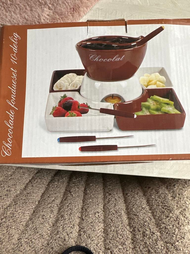 Chocolade fondueset 10-delig, Witgoed en Apparatuur, Gourmetstellen, Ophalen of Verzenden, Zo goed als nieuw, Minder dan 4 personen