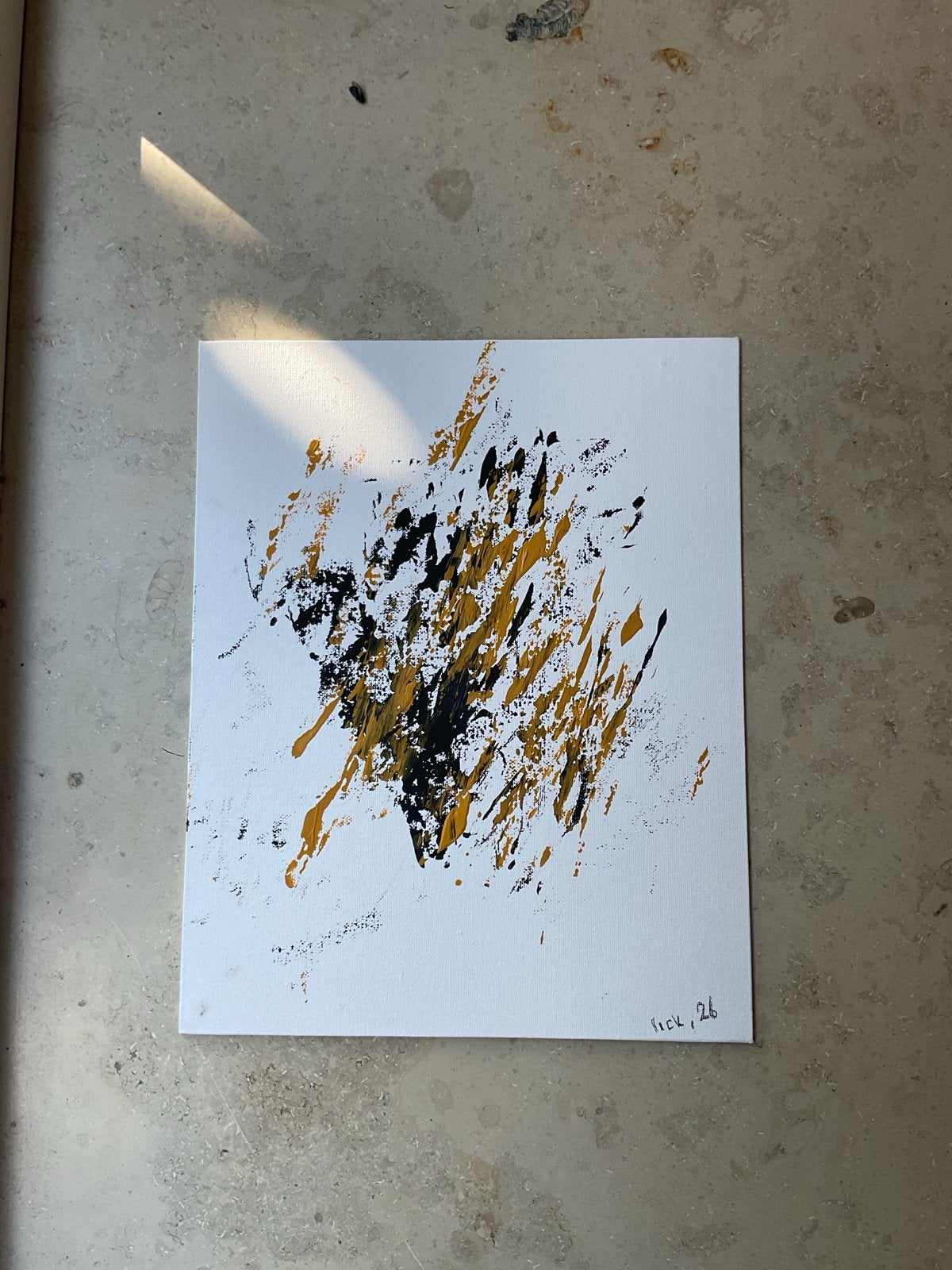 Abstract schilderij in zwart en goud, Ophalen