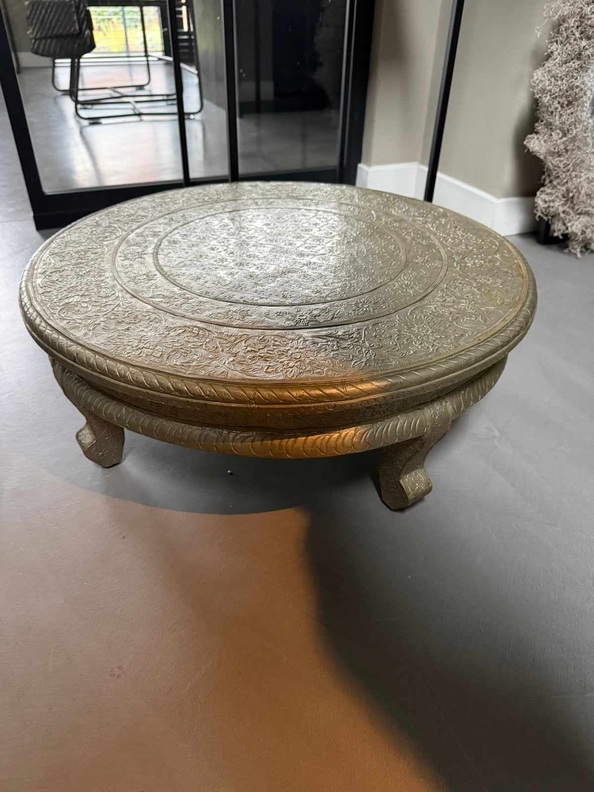 Indische Bajot Oosterse Salontafel Zilver Chowki, Huis en Inrichting, Ophalen, Overige materialen, 50 tot 100 cm, Rond