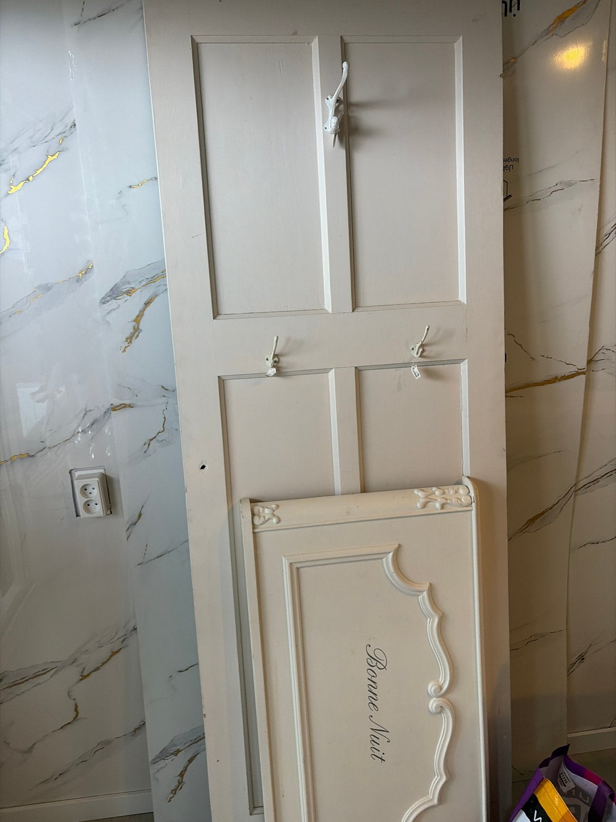 Vintage bedframe 'Bonne Nuit' - Wit/Crème, Gebruikt, 90 cm, Eenpersoons, Wit
