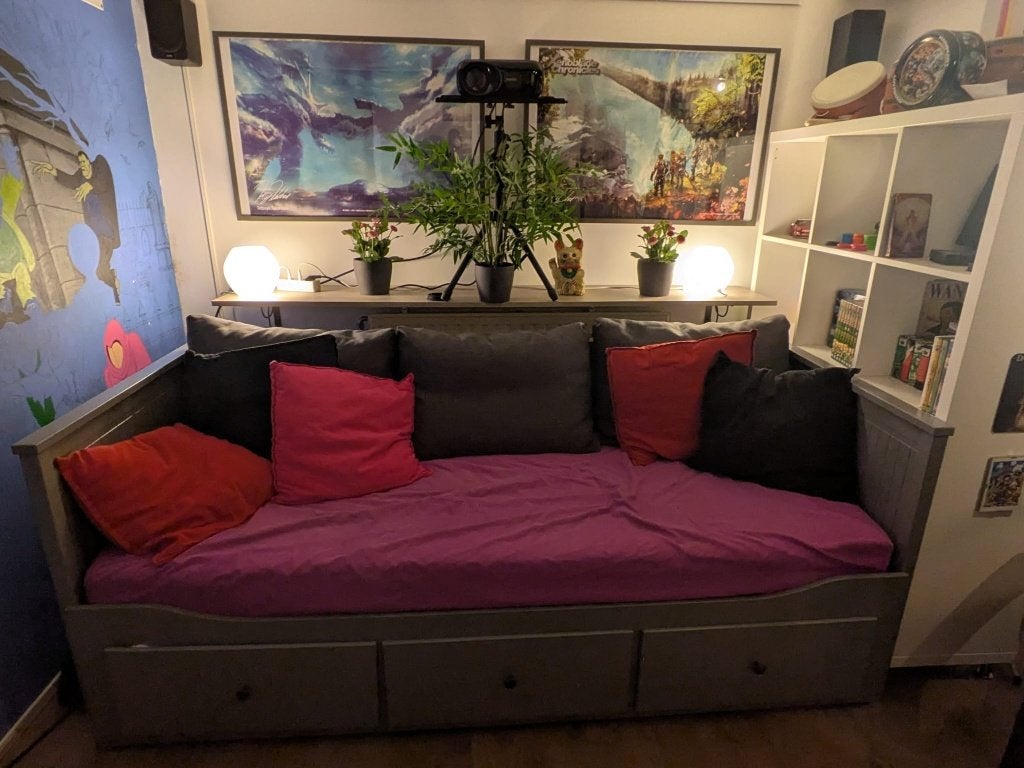 Slaapbank/logeerbed Ikea Hemnes + Bankkussens en Matrassen, Huis en Inrichting, Ophalen, Tweepersoons, Zo goed als nieuw, 80 cm