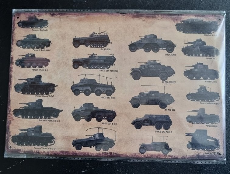 Metalen bord vintage-look duitse tanks/pantservoertuigen 2, Verzamelen, Ophalen of Verzenden, Landmacht, Duitsland, Overige typen
