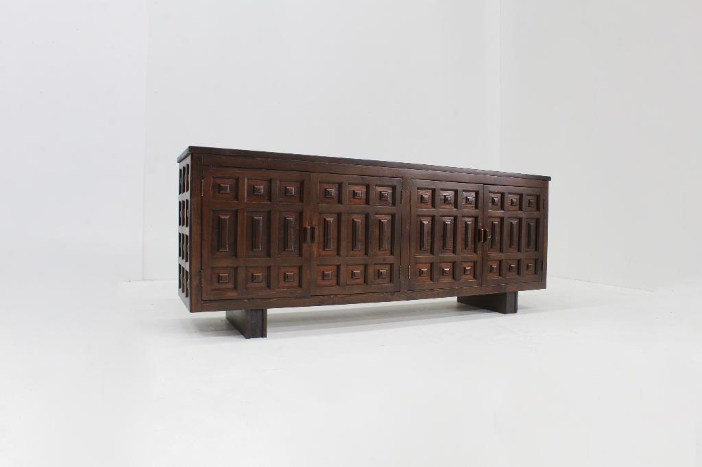 Vintage brutalist dressoir  Spanje jaren 70, Met deur(en), Ophalen of Verzenden, Zo goed als nieuw, 200 cm of meer