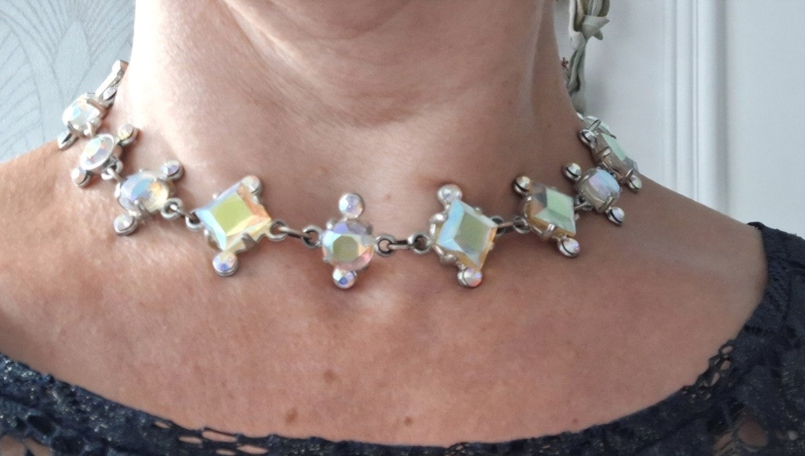 Otazu ketting zilver met gele en lichte strass, Ophalen of Verzenden, Zilver