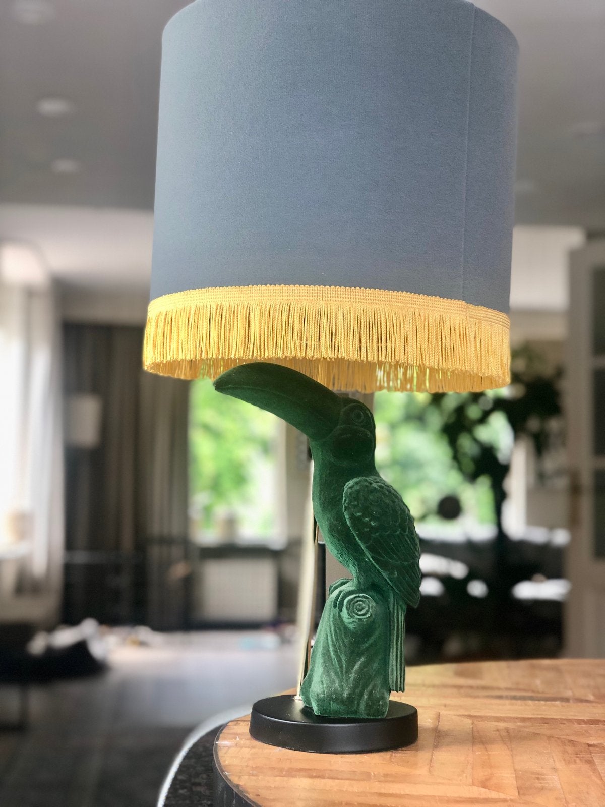 Toffe groene toekan lamp met velourse kap - Eyecatcher, Gebruikt, Groen, Textiel, Met kap