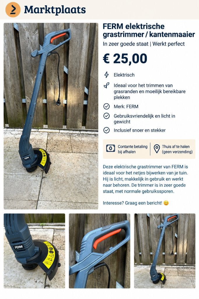 FERM elektrische grastrimmer / kantenmaaier – € 25, Ophalen, Zo goed als nieuw, Elektrisch