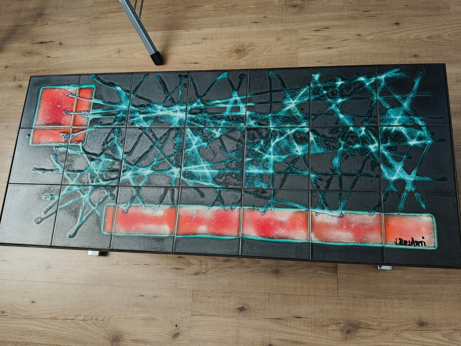 Vintage Belarti salontafel jaren '70 met keramische tegels, Ophalen, Gebruikt, 100 tot 150 cm, Overige materialen