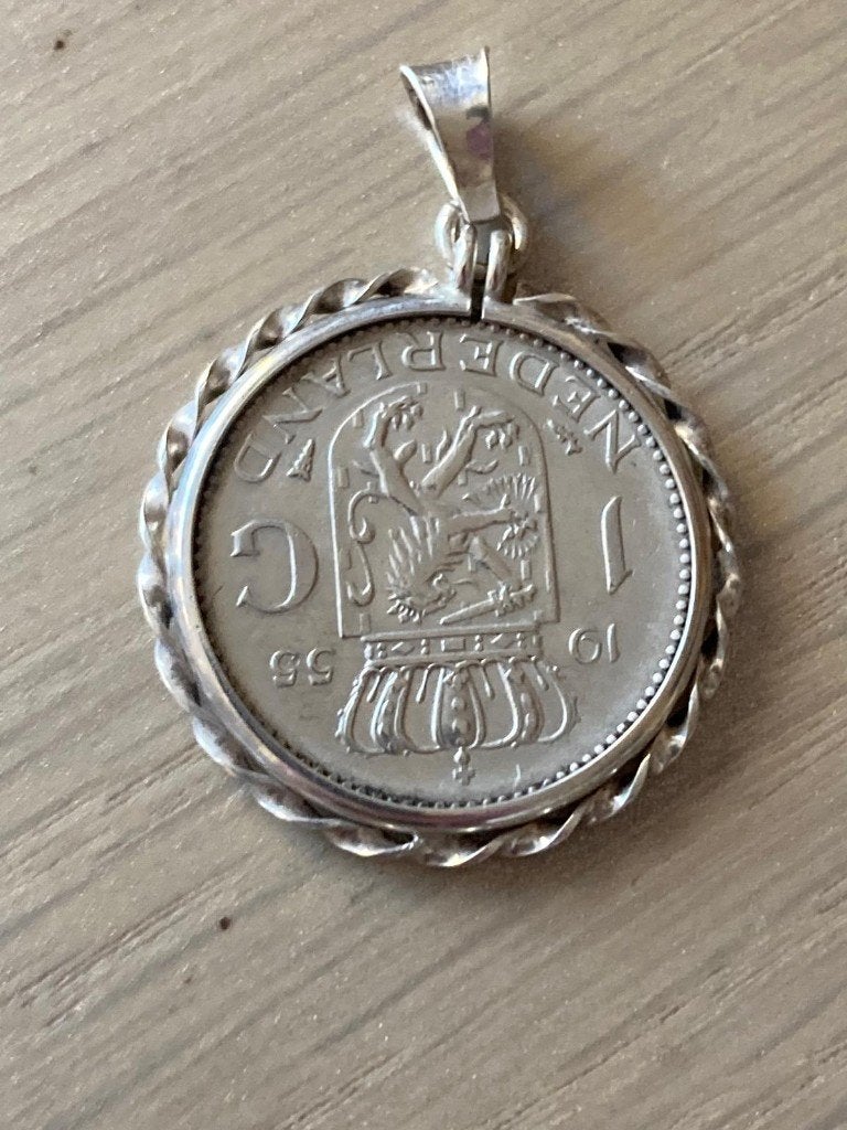 Ned. Zilveren 1 Gulden Munt uit 1955 + Zilveren Hanger., Ophalen of Verzenden, Zilver