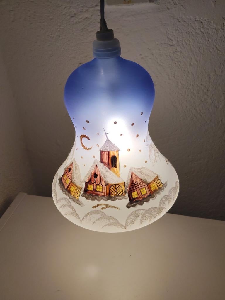 Unieke handgeschilderde winter lampen, Winterlandschap, Sfeervol, Handgeschilderd, Ophalen of Verzenden, Minder dan 50 cm, Glas