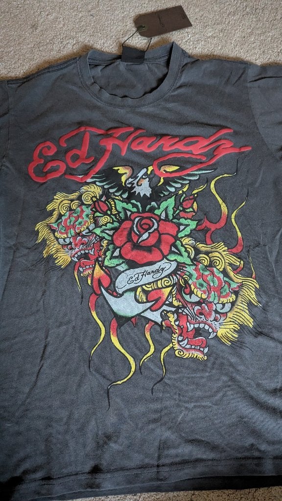 Ed Hardy eagle drag rose t shirt, Ed hardy, Maat 48/50 (M), Nieuw, Ophalen of Verzenden
