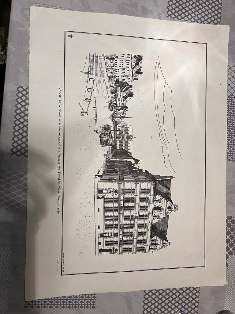 Litho op papier, Didier Nemerlin - A Bruxelles, A l'angle d, Antiek en Kunst, Ophalen of Verzenden, Overige onderwerpen, Lithografie