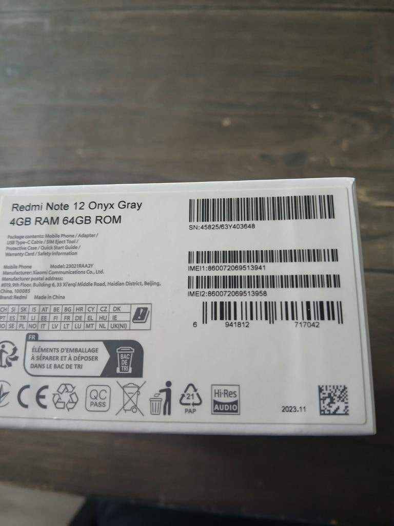 Redmi Note 12 Onyx Gray 4GB RAM 64GB ROM, Ophalen, Zo goed als nieuw, Zonder simlock, Zonder abonnement