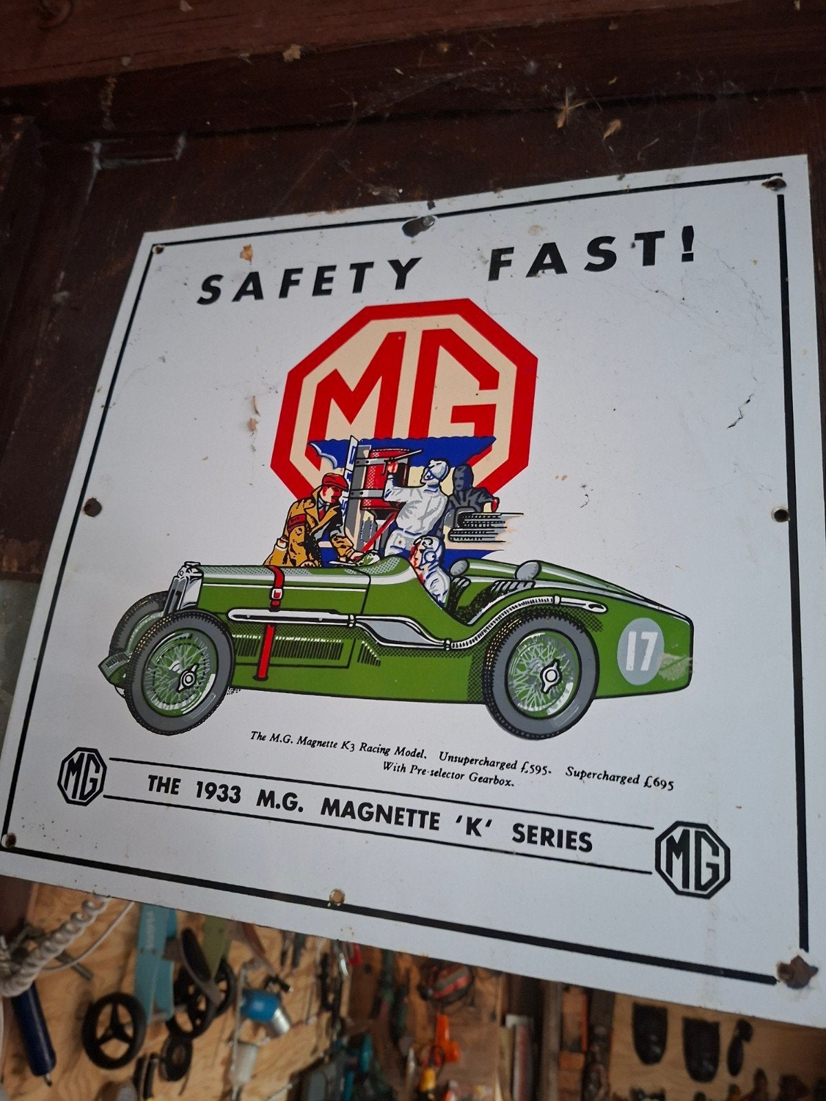 Vintage MG Magnette 'K' Series Emaille Reclamebord, Ophalen of Verzenden