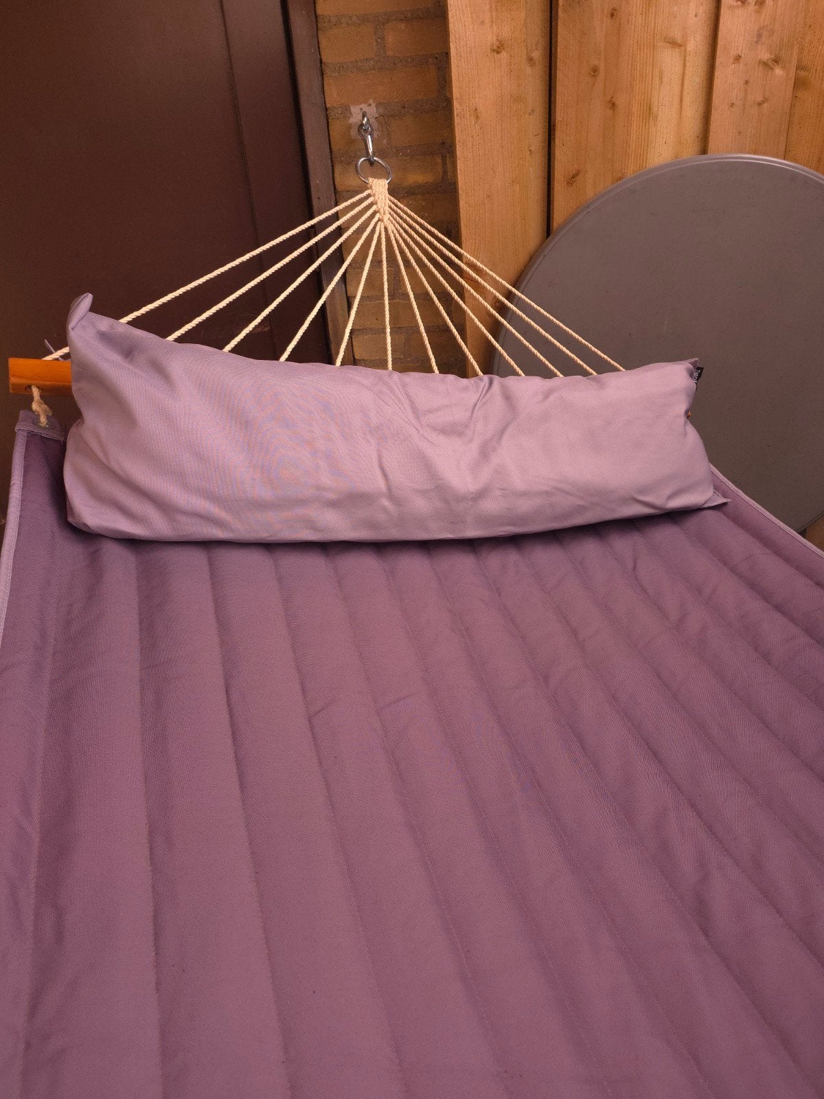 Tropilex Hangmat met Spreidstok en Kussen - Grijs, Tuin en Terras, Hangmatten, Ophalen, Zo goed als nieuw, Eenpersoons, Opvouwbaar
