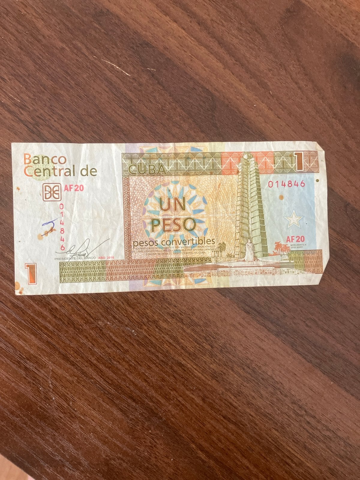 Cuba 1 Peso Convertible Bankbiljet (2015), Ophalen of Verzenden, Midden-Amerika, Los biljet
