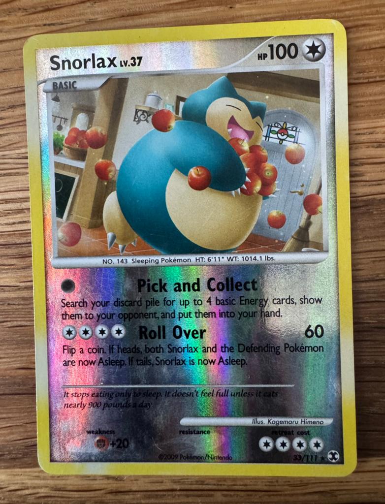 Pokemon Kaart Snorlax 33/111 Reverse Holo Rising Rivals., Ophalen of Verzenden, Gebruikt, Losse kaart, Foil