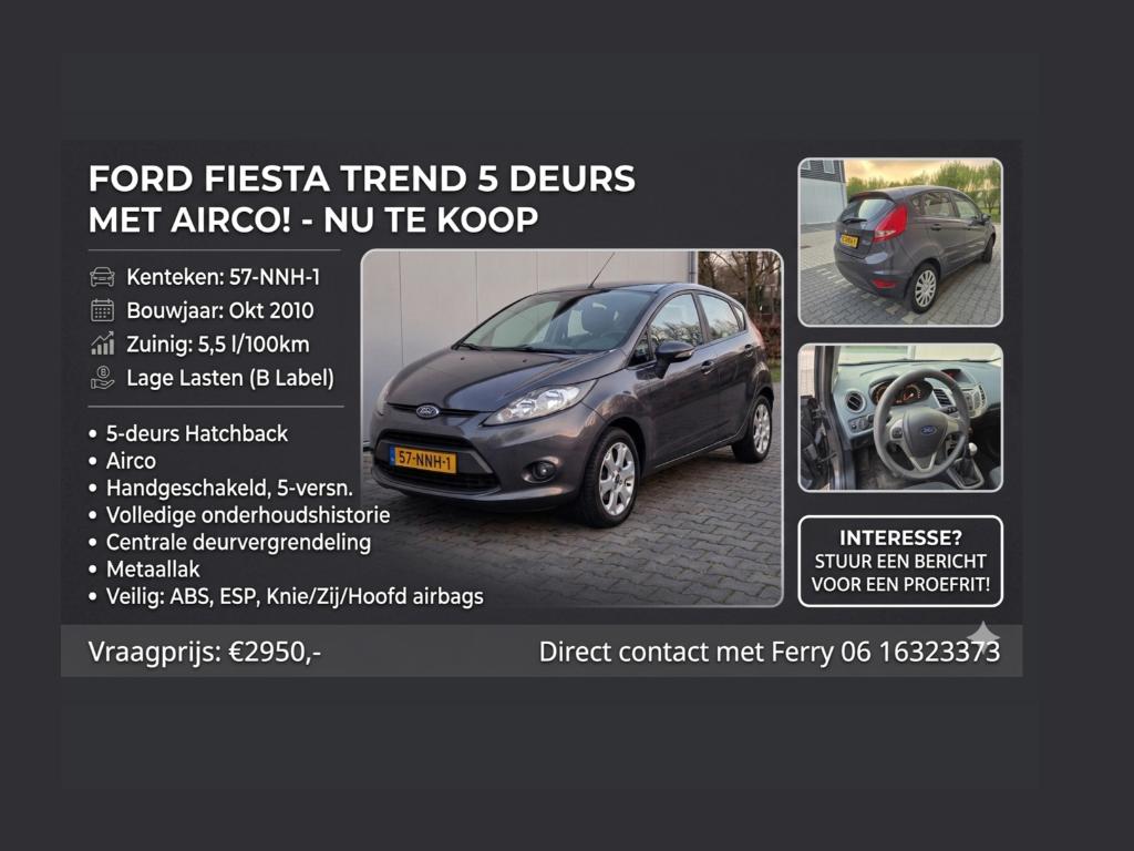 Ford Fiësta Trend 5-deurs | Airco | CV op sleutel | Historie, Auto's, Ford, Voorwielaandrijving, Stof, 1242 cc, 4 cilinders
