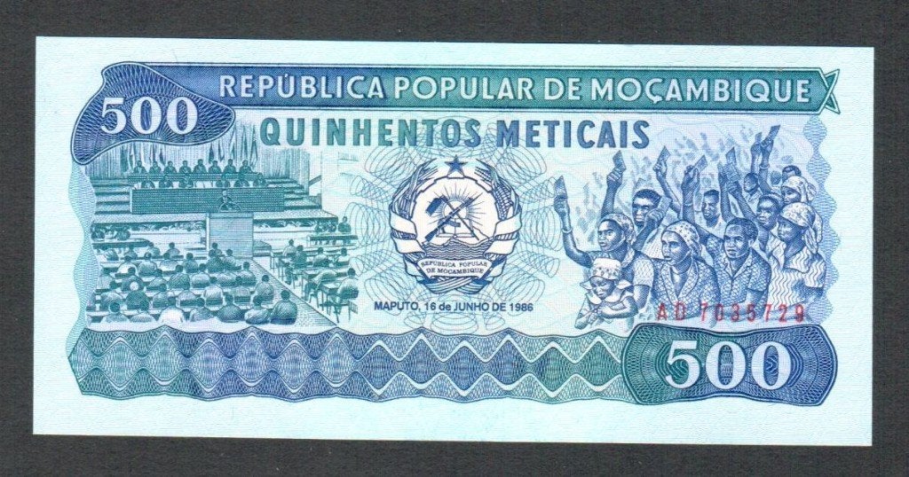 Bankbiljet - Mozambique 500 Meticais 1986 - UNC., Postzegels en Munten, Ophalen of Verzenden, Overige landen, Los biljet