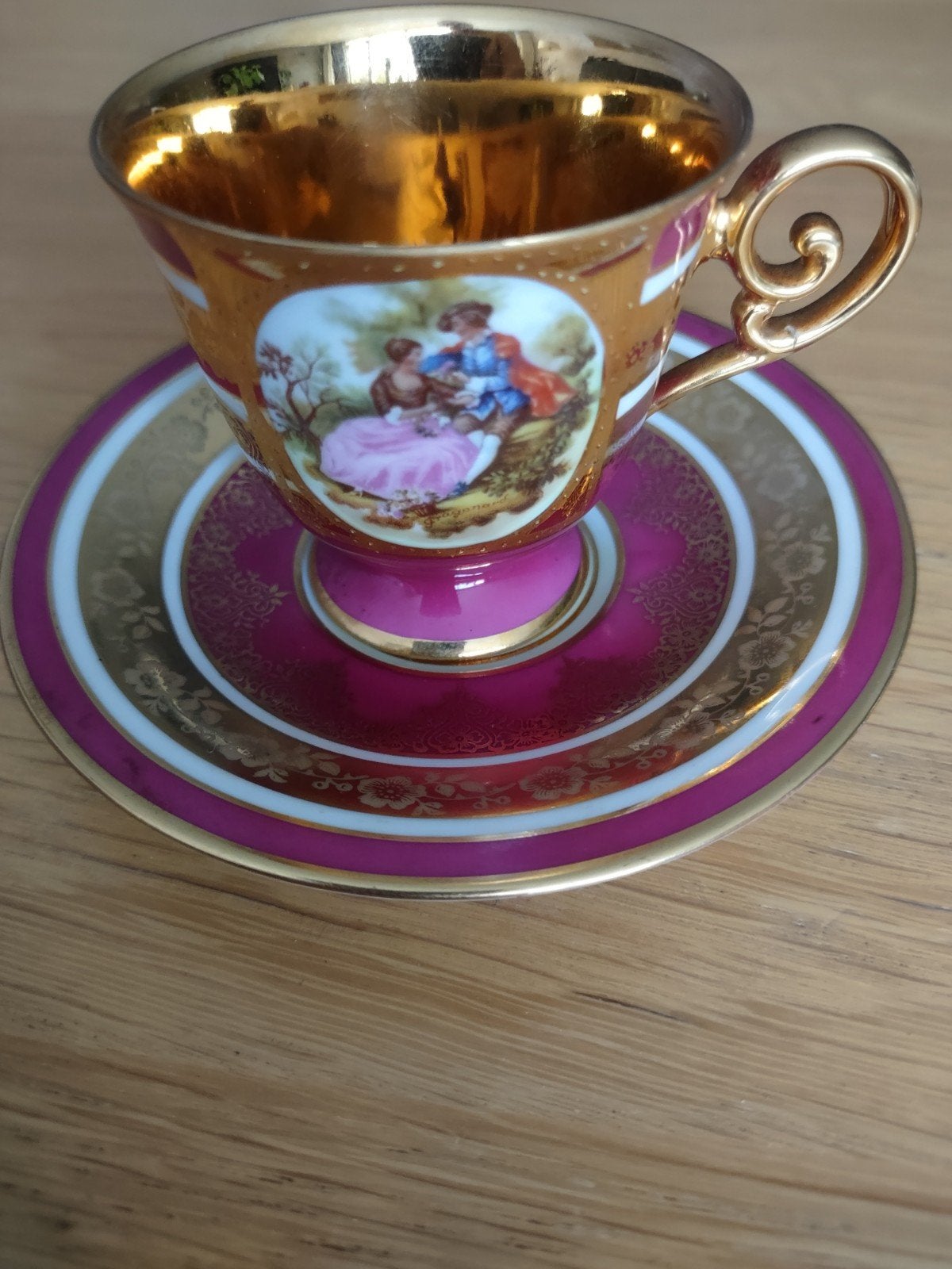 Vintage Kop en Schotel DW Porzellan "Vieux Rembrandt", Ophalen, Zo goed als nieuw, Porselein, Kop en/of schotel