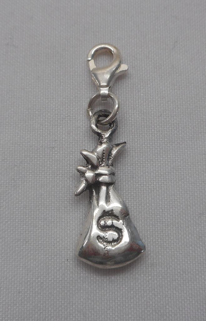Zilveren afneembare Charm bedel geldbuidel nr.914, Overige merken, Verzenden, Zo goed als nieuw, 1 bedel