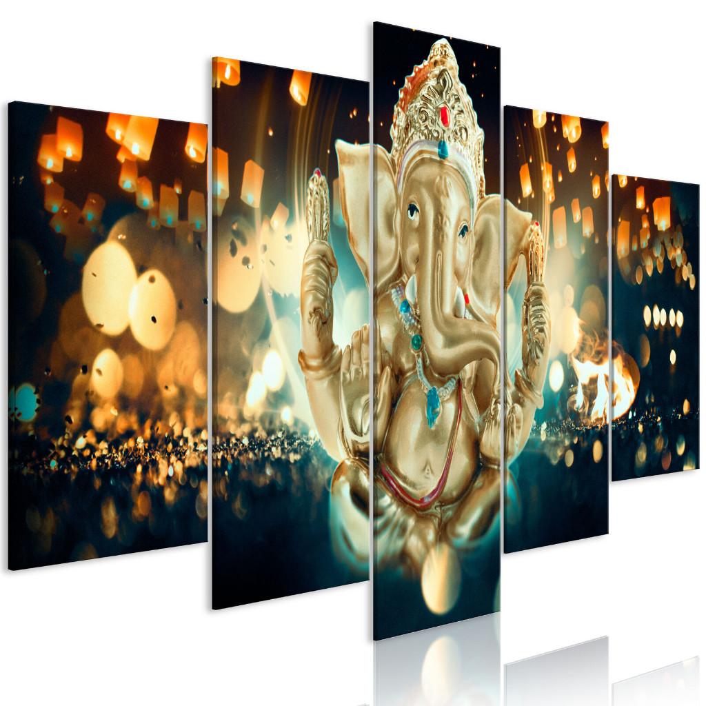 1006 Ganesha Hinduism 5 Luik Schilderij 200x100cm Nieuw, Ophalen of Verzenden, Nieuw, 125 cm of meer, Schilderij