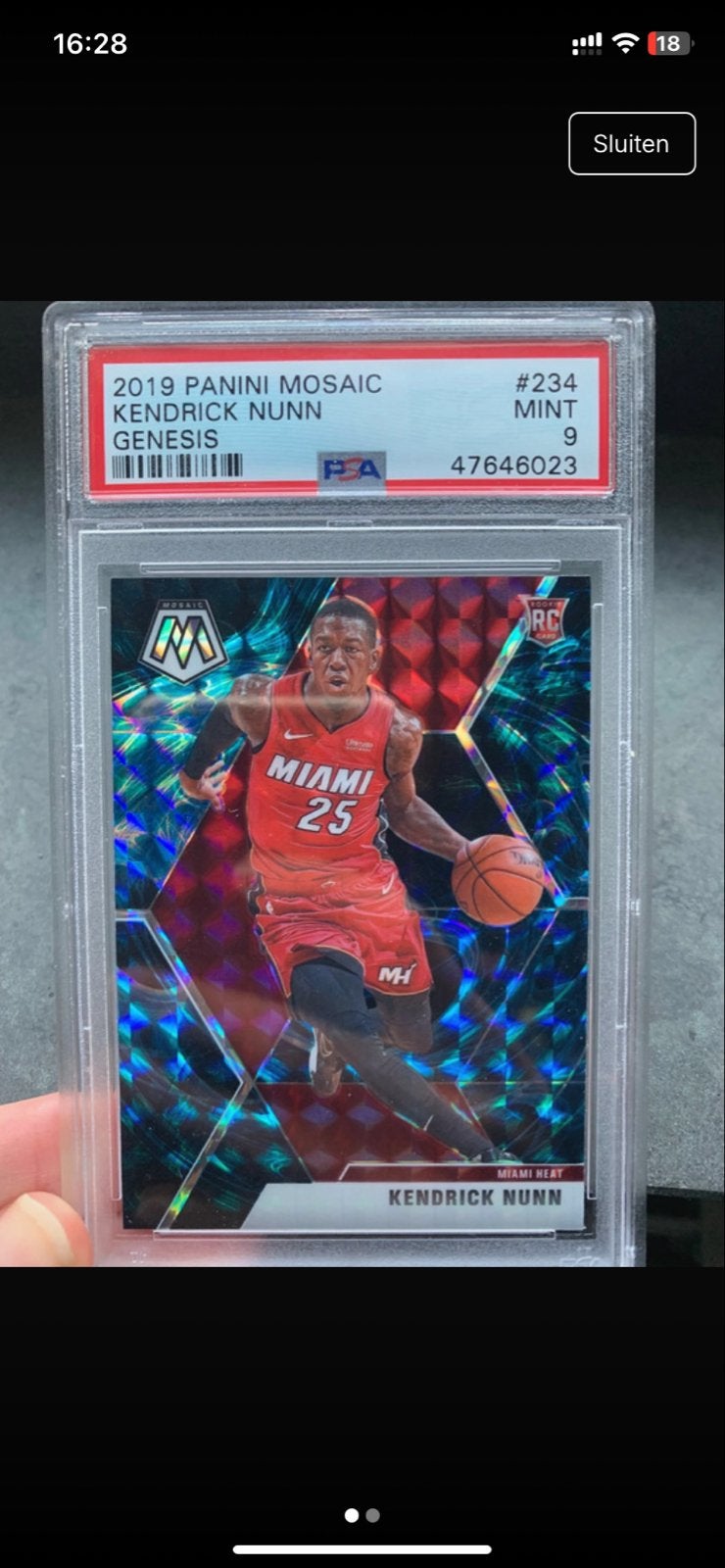 2019 Panini Mosaic Kendrick Nunn Genesis PSA 9 Mint, Ophalen of Verzenden, Zo goed als nieuw, Overige sporten, Spelerskaart