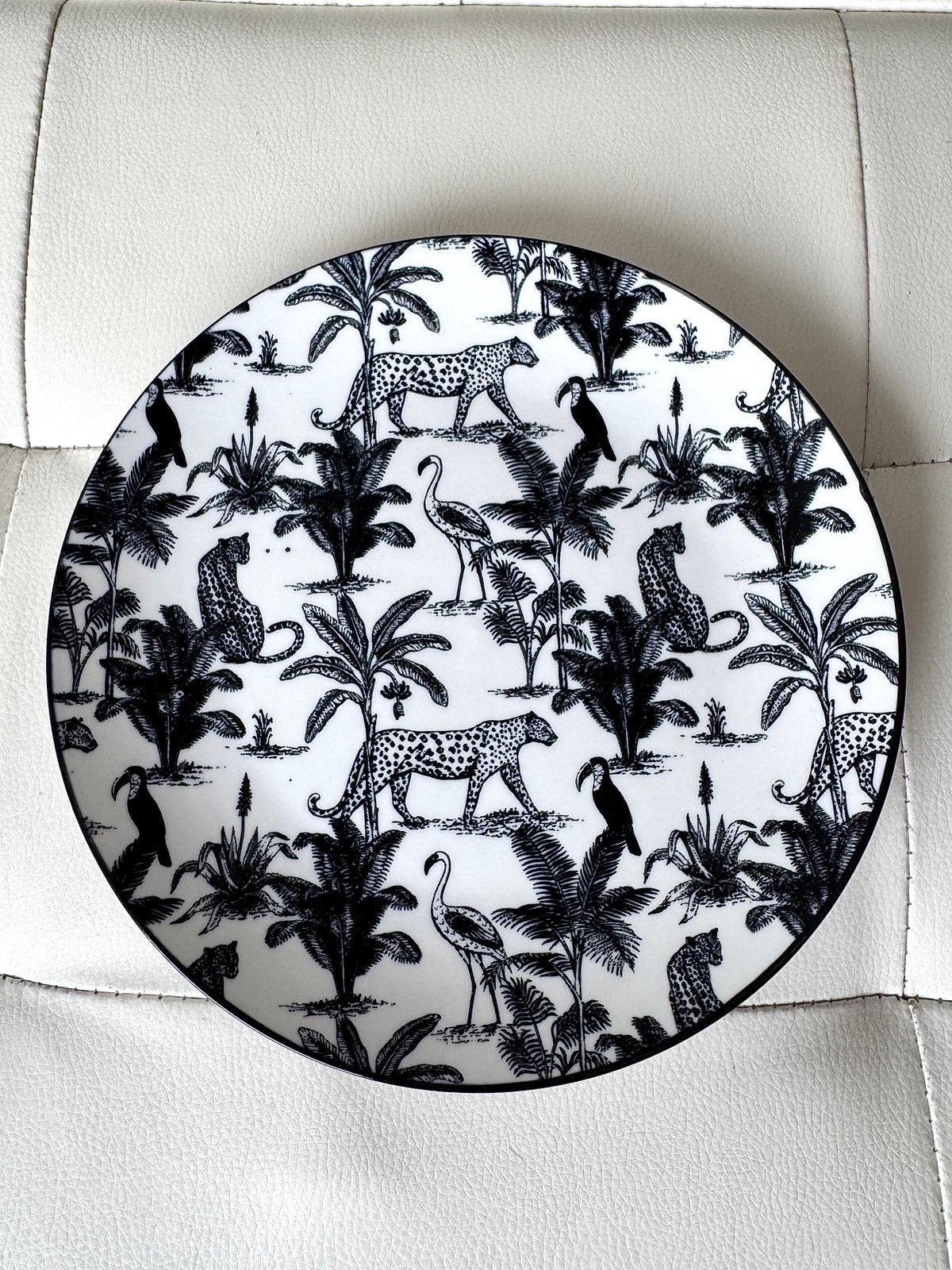 Wild Living ontbijt bord met jungle print panter/flamingo, Gebruikt, Overige merken, Keramiek, Ophalen of Verzenden