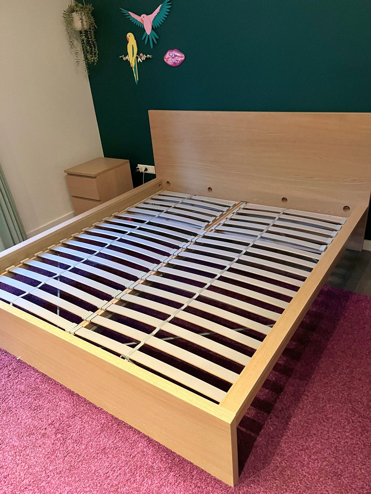 IKEA MALM bed 180x200cm eiken, met verstelbare lattenbodem, Ophalen, Bruin, Tweepersoons, 180 cm