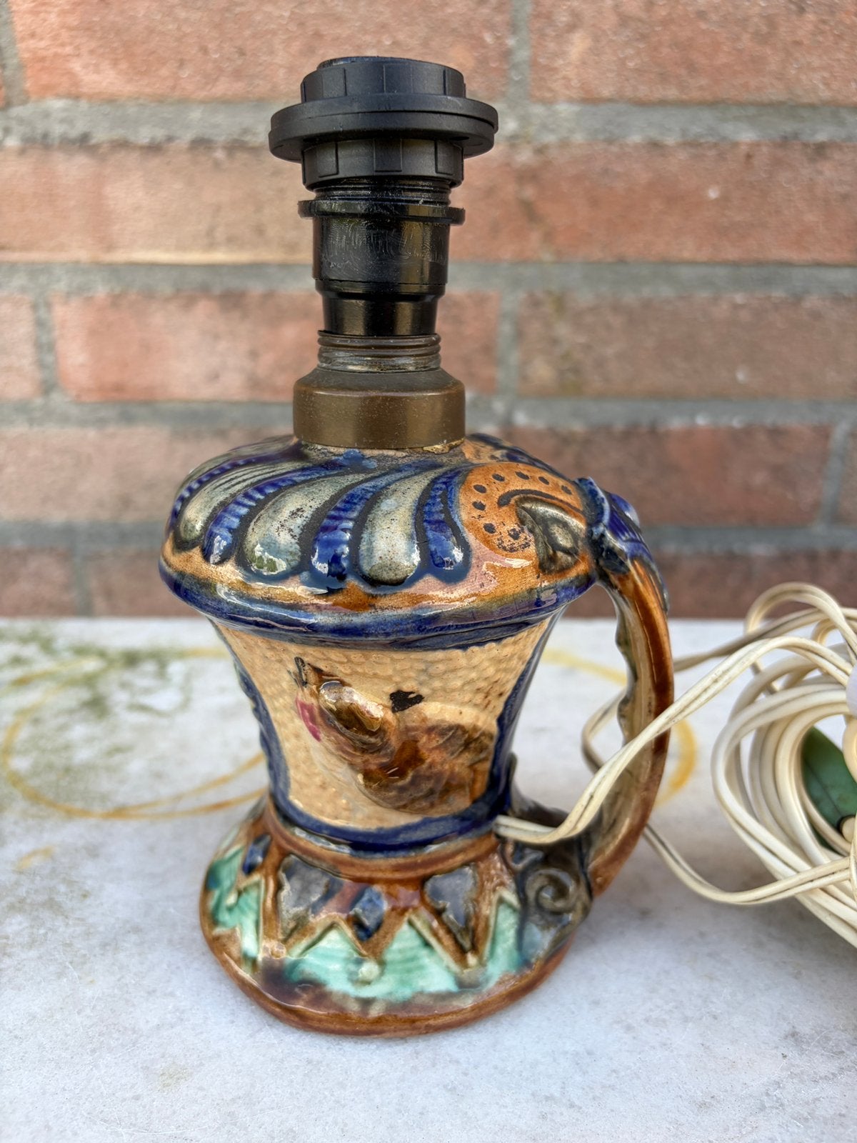 gave vintage Barbotine keramieken lampvoet, Ophalen of Verzenden