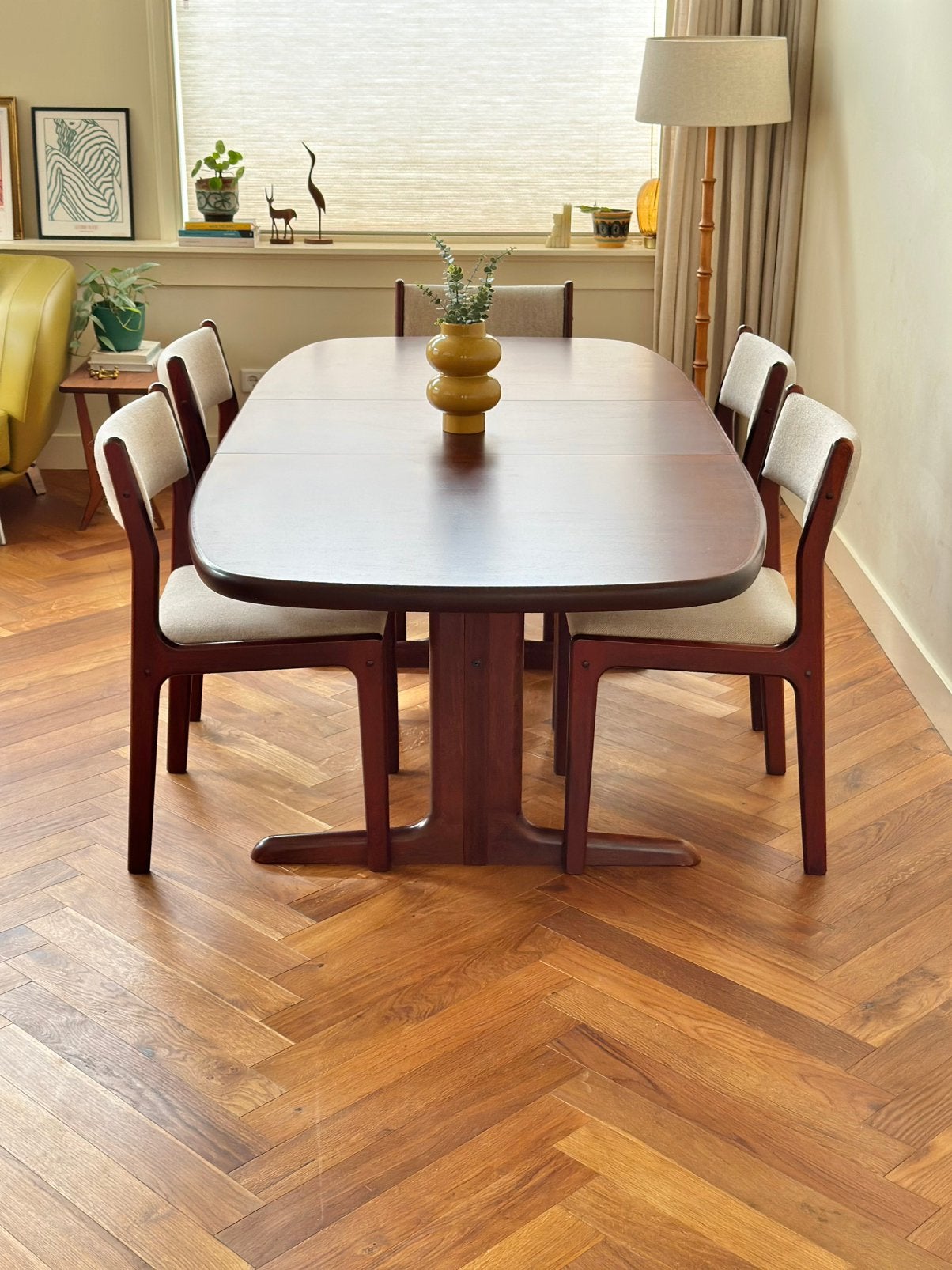 Vintage eettafel mahonie hout Deens design jaren 50/60/70, Huis en Inrichting, Ophalen, Gebruikt, Vintage, 200 cm of meer