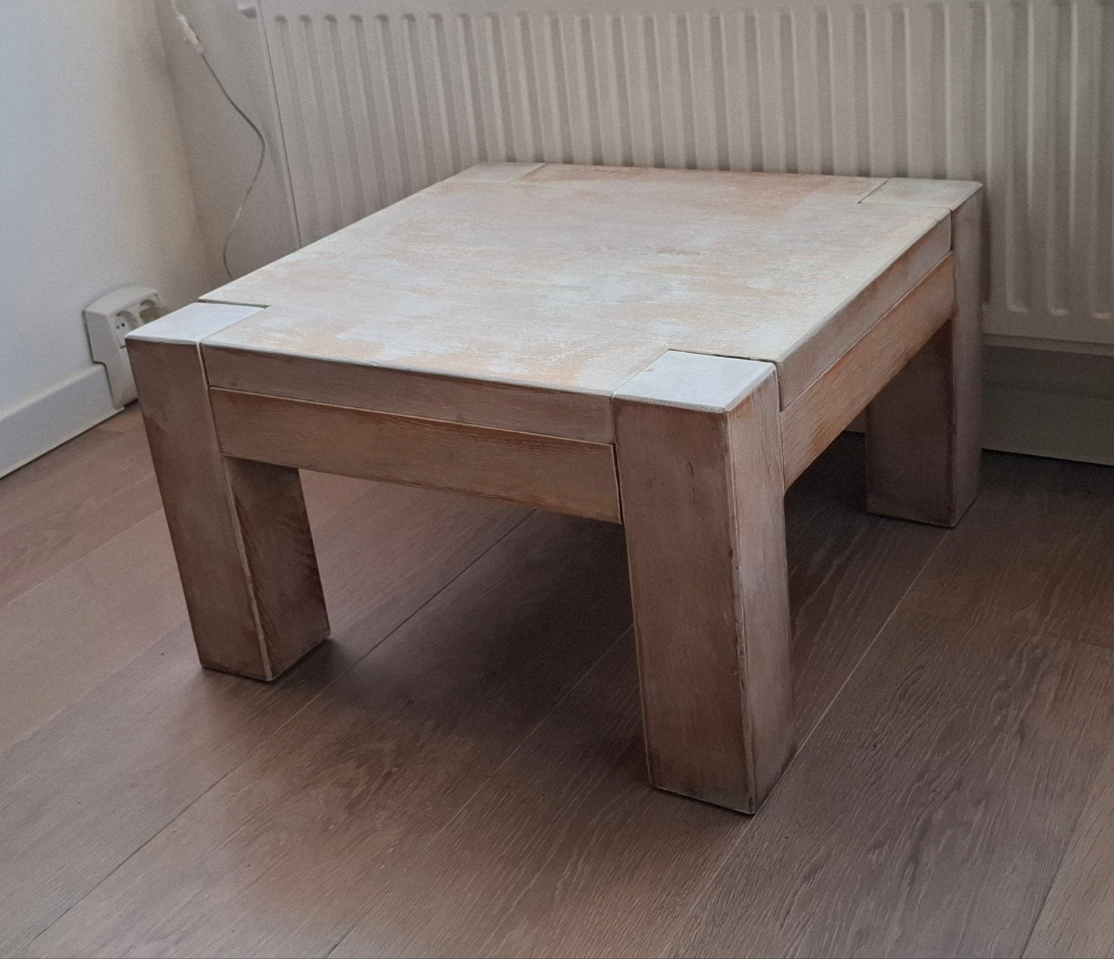 Massief Eiken Bijzettafel White Wash 60x60x35 cm, Ophalen, Gebruikt, 50 tot 100 cm, 50 tot 100 cm