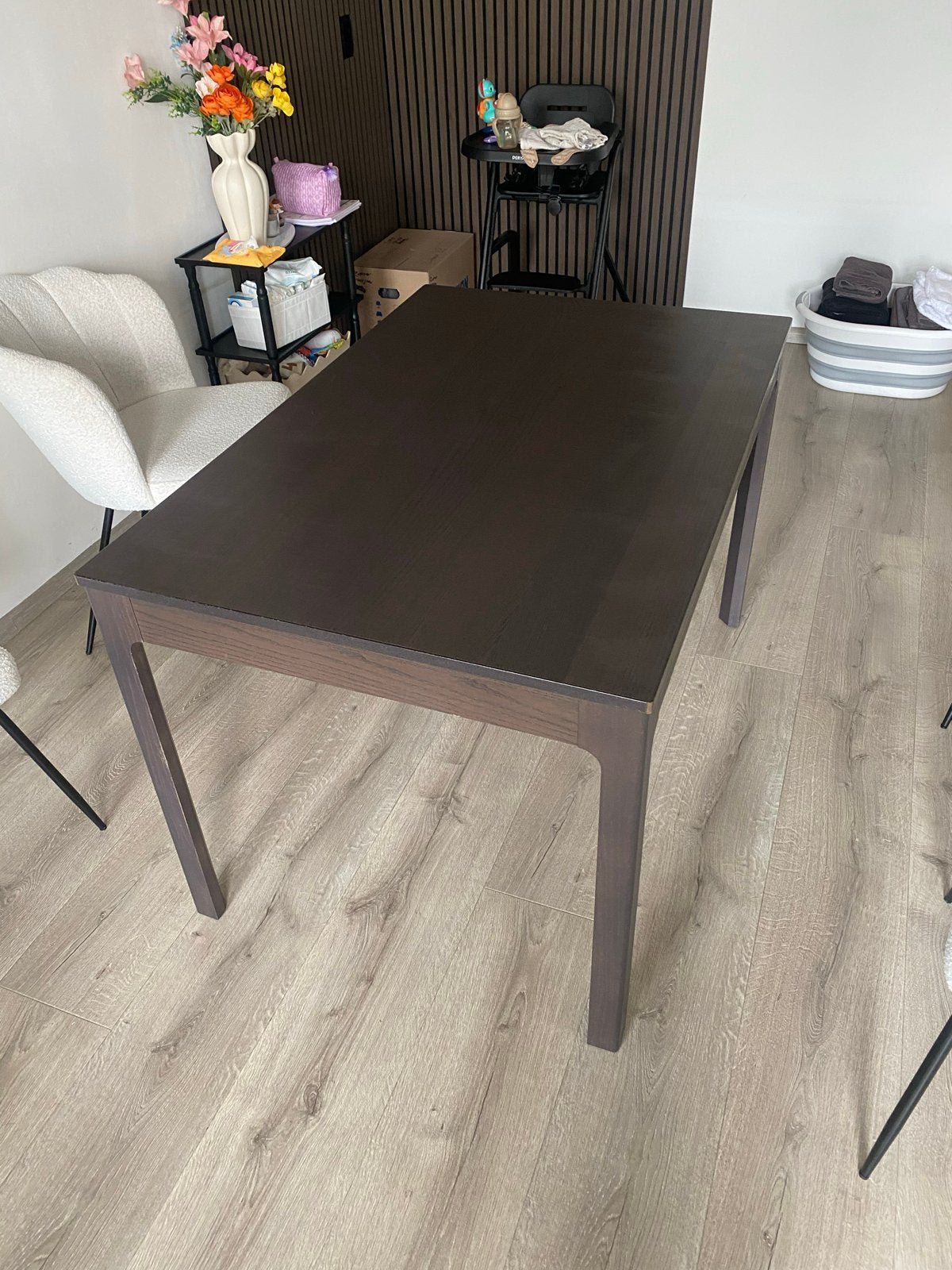 Uitschuifbare eettafel - Walnoot kleur, Ophalen, Gebruikt, 100 tot 150 cm, 50 tot 100 cm