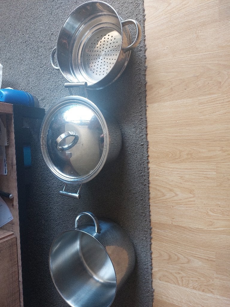 1 grote rvs pan met deksel inductie, Koekenpan, Gebruikt, Ophalen of Verzenden, Geschikt voor inductie
