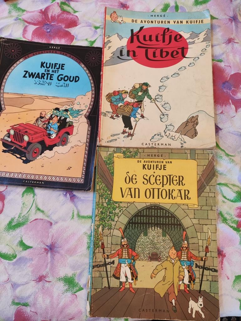 Kuifje 3x: In Tibet, Het Zwarte Goud, De Scepter van Ottokar, Meerdere stripboeken, Ophalen of Verzenden, Gelezen, Hergé
