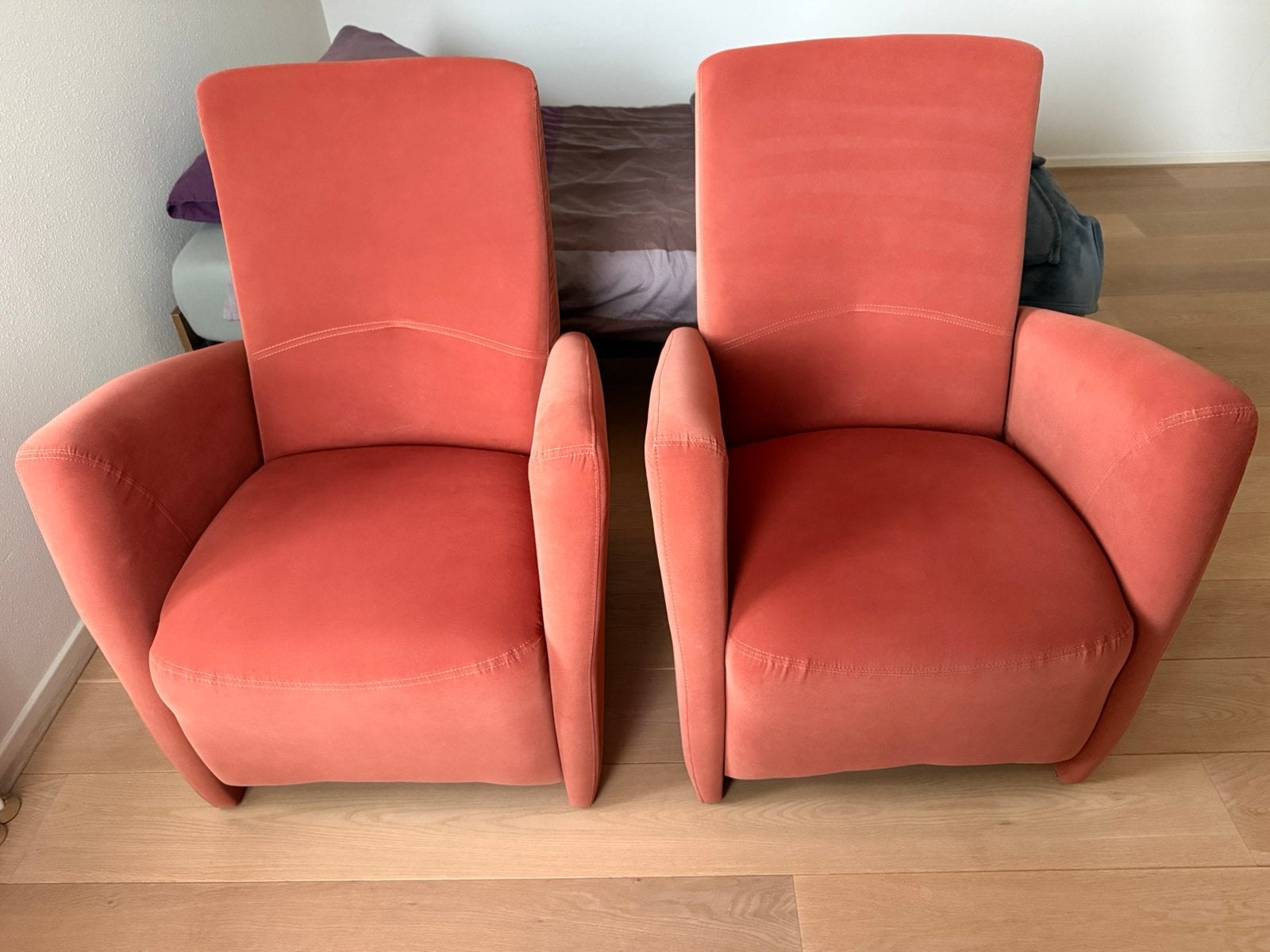 2 fauteuils + voetenbank Montel, Ophalen, Gebruikt, 75 tot 100 cm, Stof