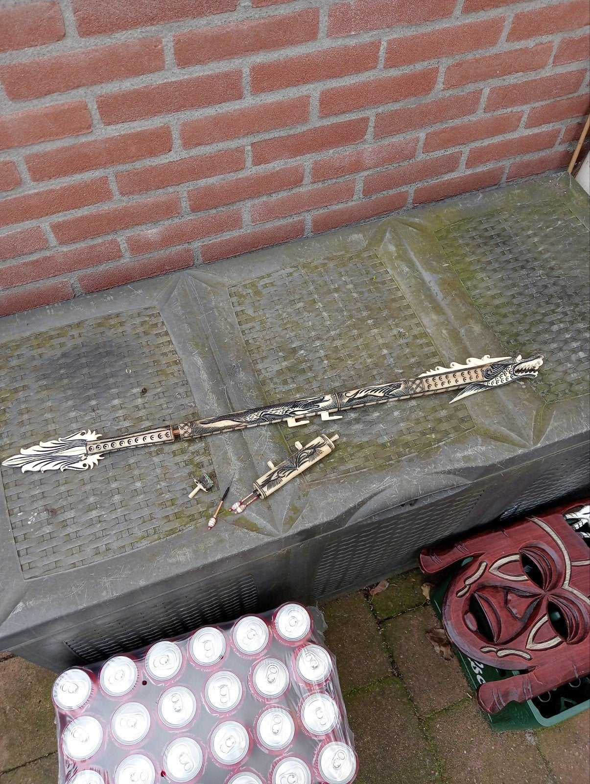 antiek blaaspijp draak van bot, Ophalen of Verzenden