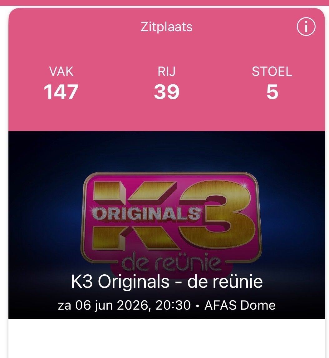 Zitplaats reunie k3, Eén persoon, Juni