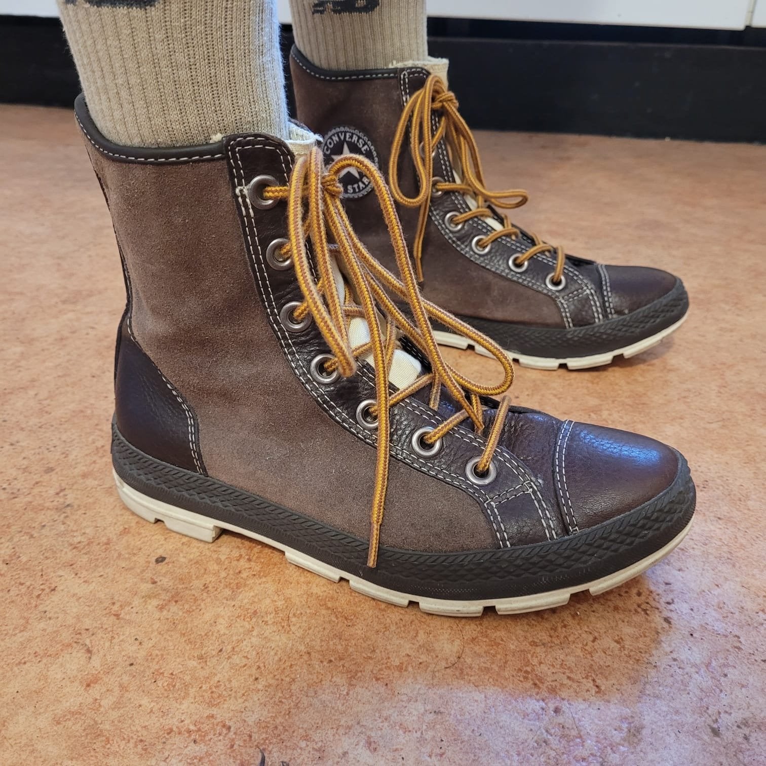 Converse All Star Bruine Leren Laarzen - Maat 38, Ophalen of Verzenden, Gedragen, Bruin, Lage of Enkellaarzen