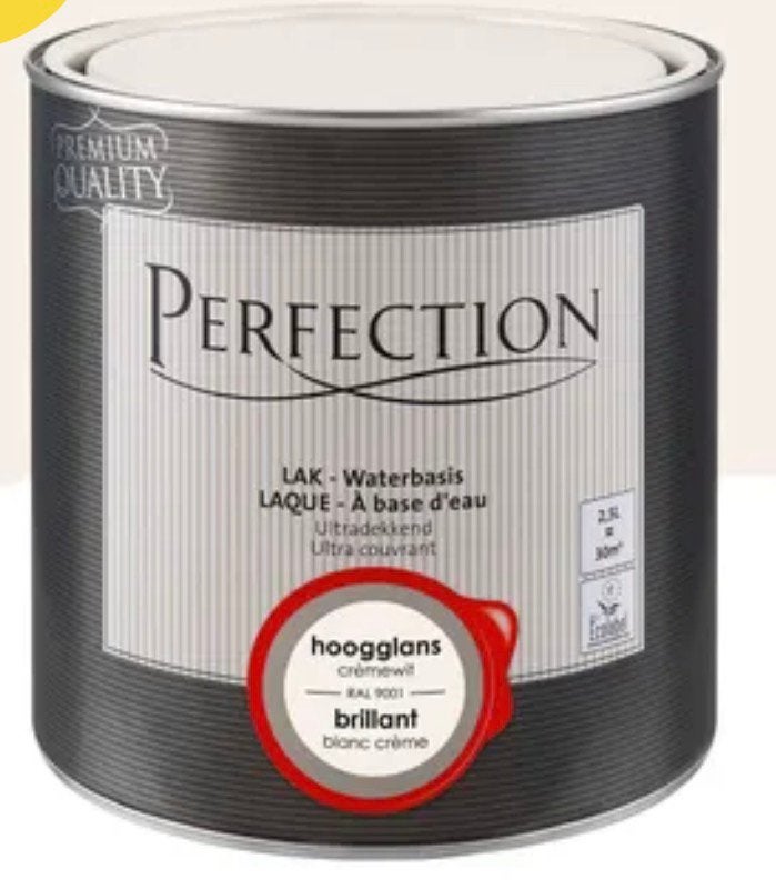 NIEUW Perfection 2.5L lakverf (RAL 9001 crèmewit), Doe-het-zelf en Verbouw, Verf, Beits en Lak, Wit, Nieuw, Ophalen of Verzenden