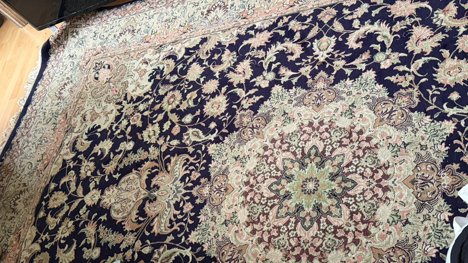 Klassiek Perzisch tapijt - Donkerblauw met bloemmotief, Gebruikt, Blauw, 200 cm of meer, Ophalen of Verzenden