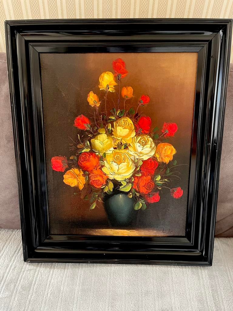 Prachtige olieverf bloemen schilderij, Ophalen of Verzenden
