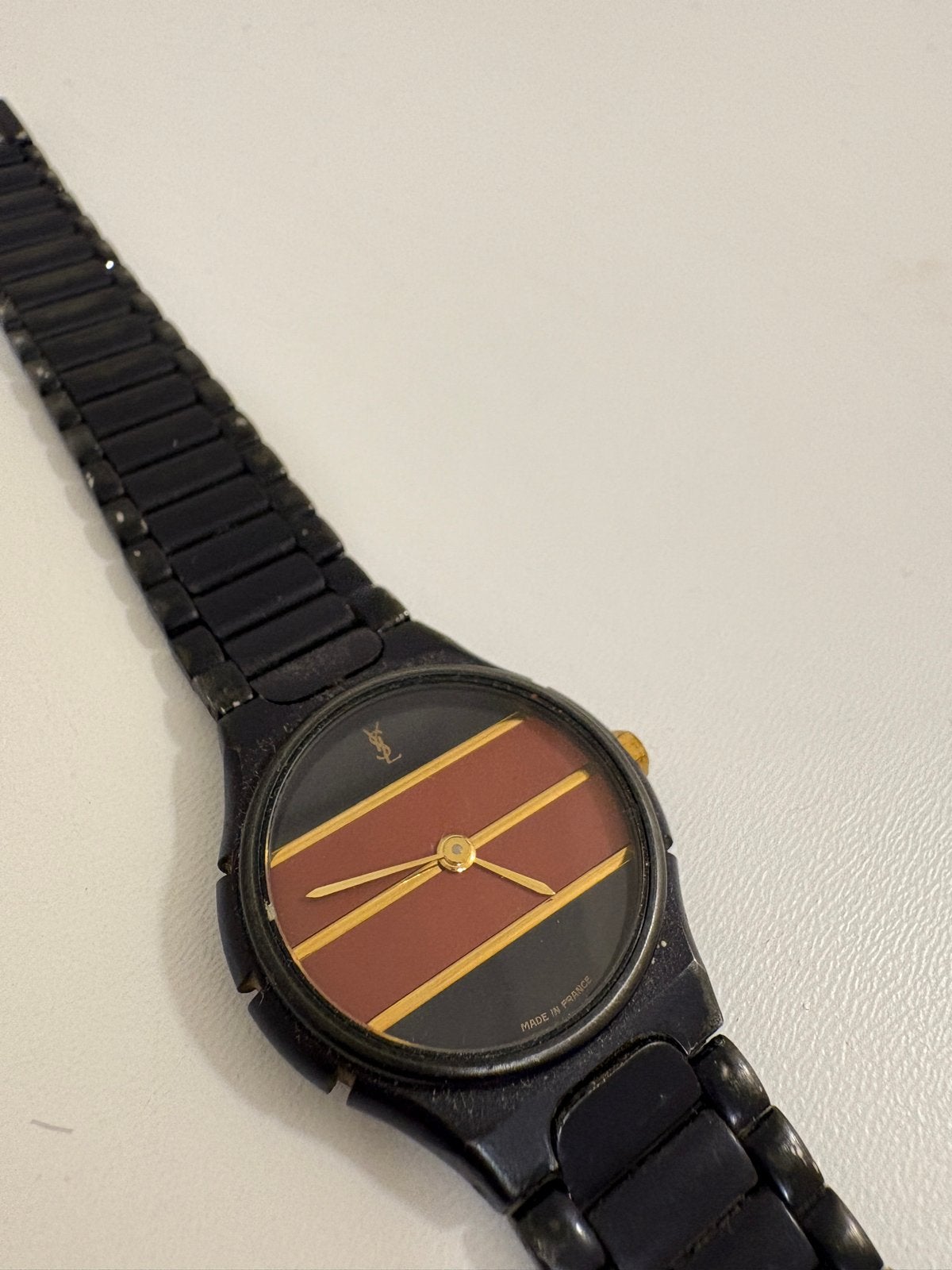 Vintage Yves Saint Laurent horloge - Zwart met strepen, Overige merken, Overige materialen, Gebruikt, Polshorloge