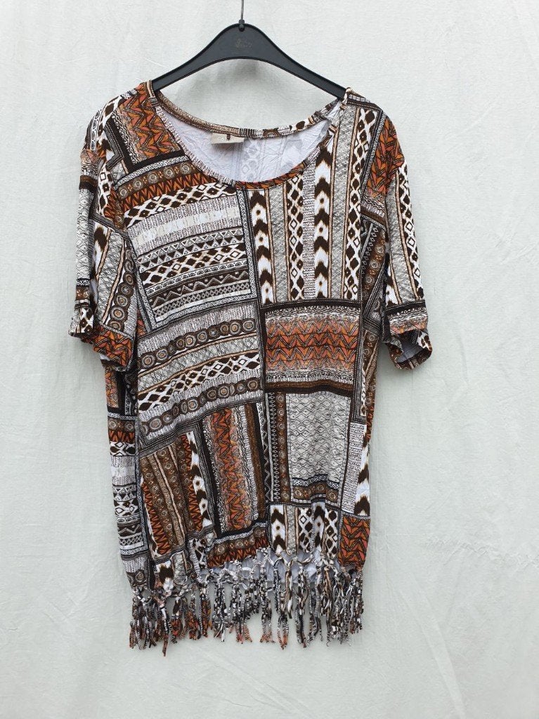 Leuk damesshirt, bruin met wit. Mt XL. Merk Canda, Bruin, ., Maat 46/48 (XL) of groter, Ophalen of Verzenden