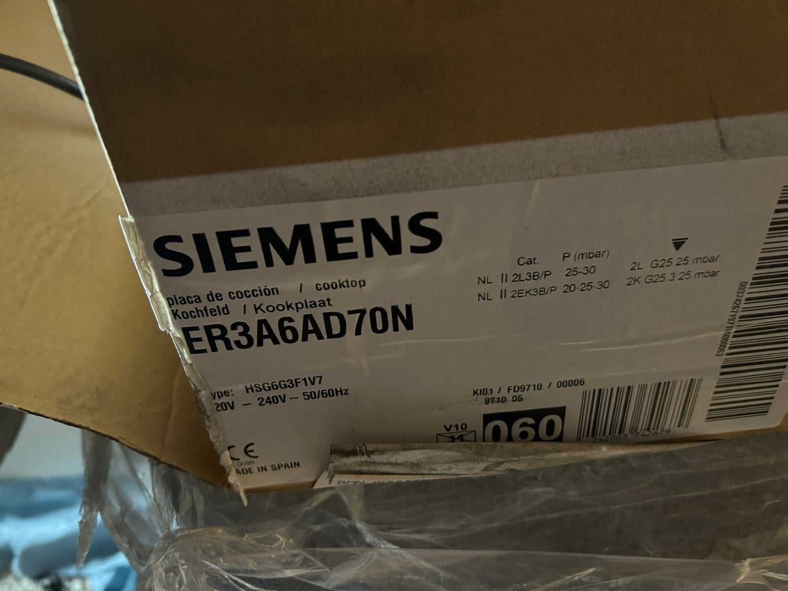 Siemens ER3A6AD70N Gas Kookplaat - Nieuw in doos, Witgoed en Apparatuur, Kookplaten, Nieuw, 3 kookzones of minder, Ophalen of Verzenden
