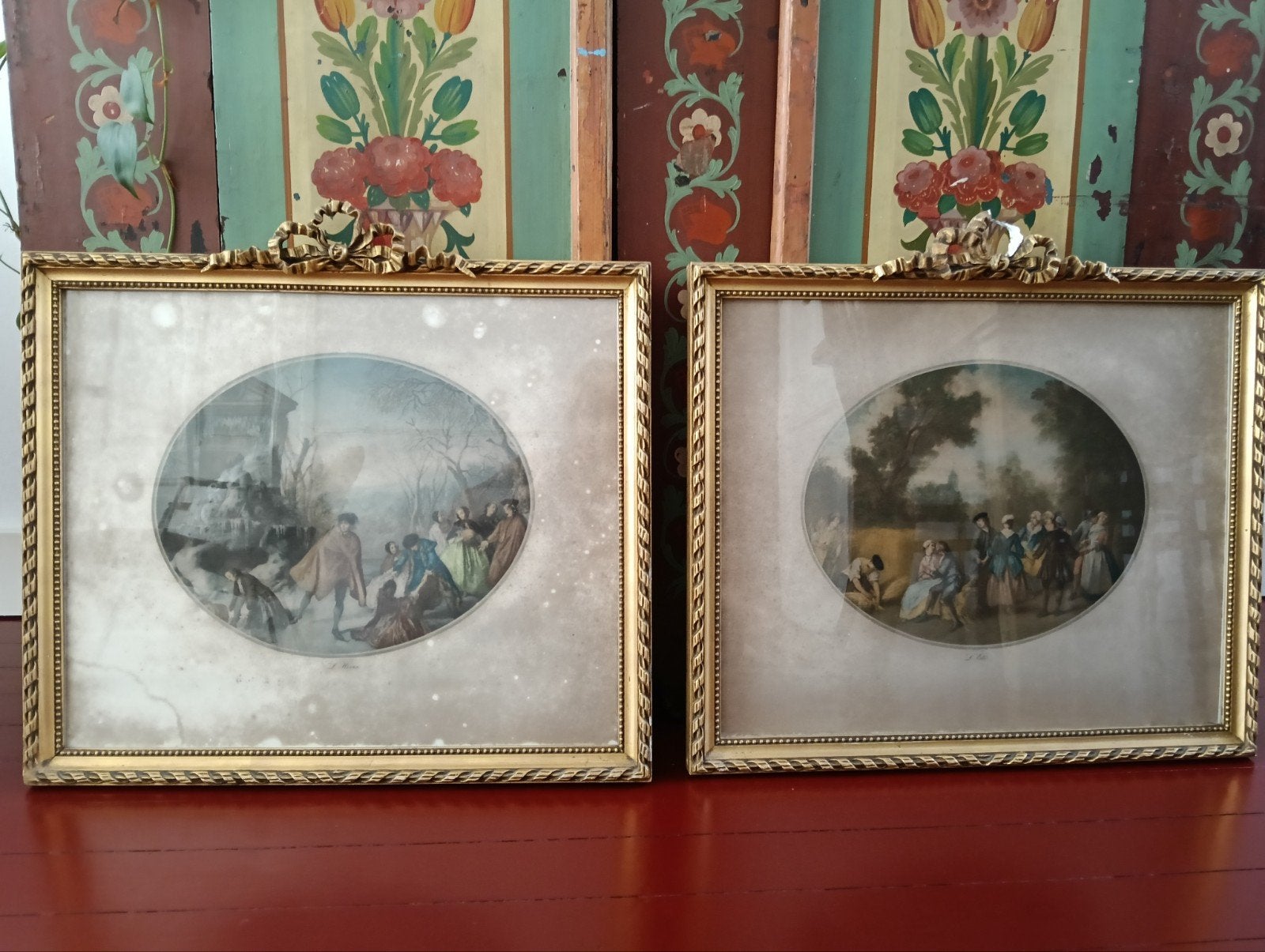 Set van twee litho's naar N. Lancret - L'Été en L'Hiver, Antiek en Kunst, Ingelijst, Ophalen, Portret en Figuren, Lithografie