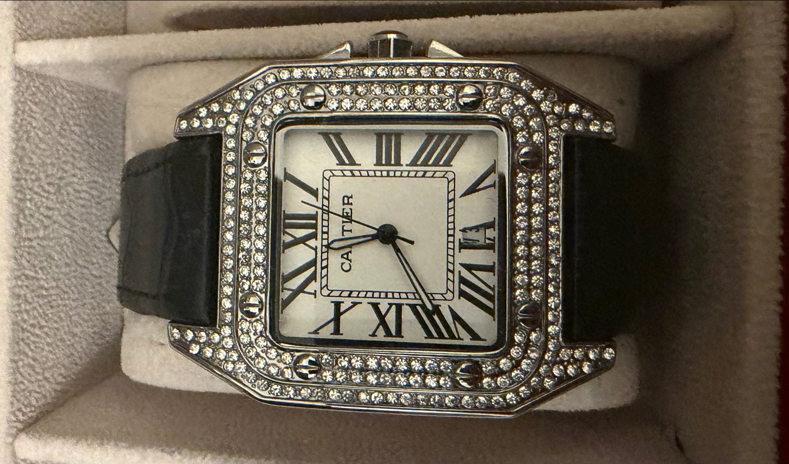 Mooi Cartier heren horloge, Overige merken, Leer, Staal, Polshorloge