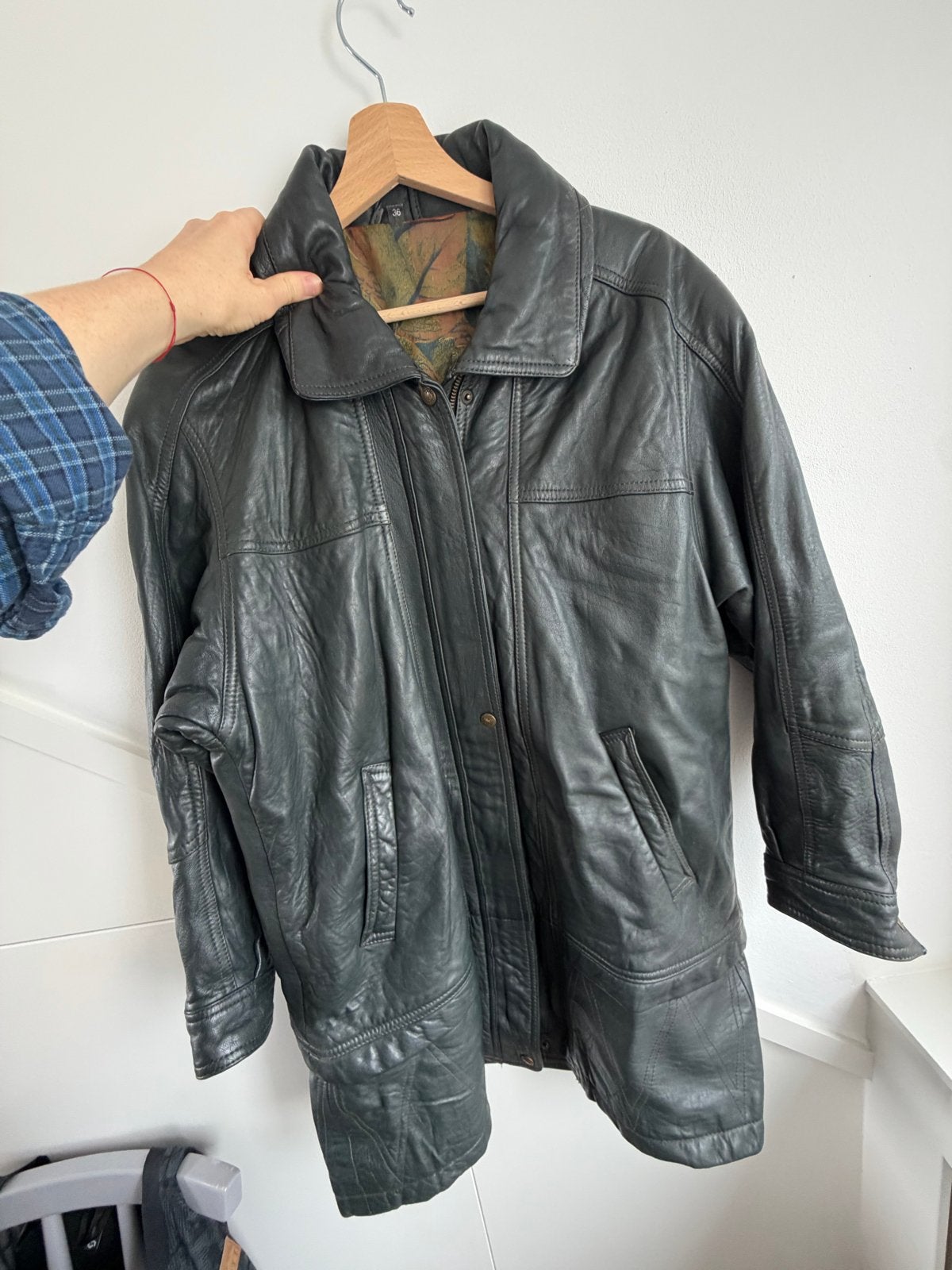 Vintage Leren Jas Diep Donkergroen Maat 36-38 (M), Ophalen, Gedragen, Maat 38/40 (M), Groen