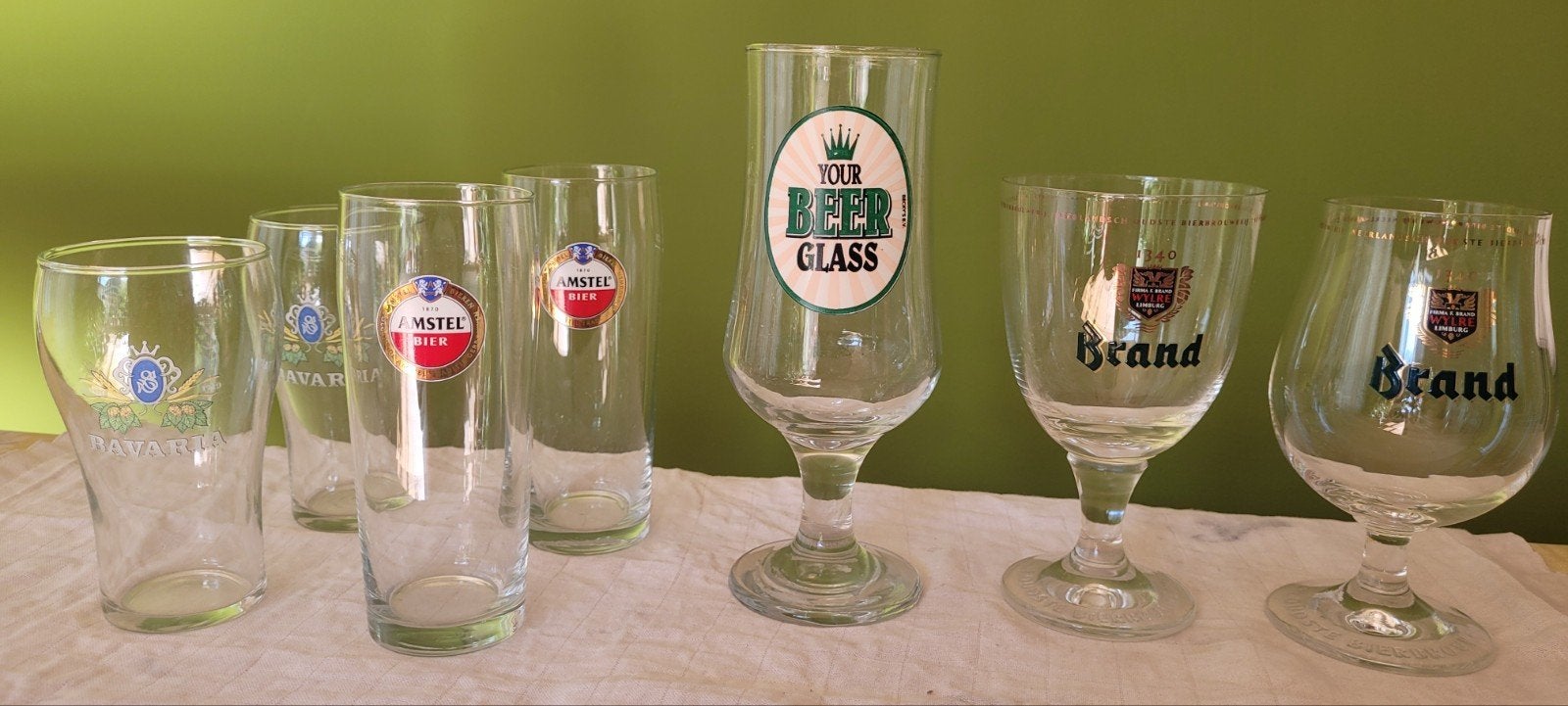 Bierglazen met opdruk: Bavaria, Amstel, Brand en meer, Ophalen of Verzenden, Zo goed als nieuw, Glas, Glas of Glazen